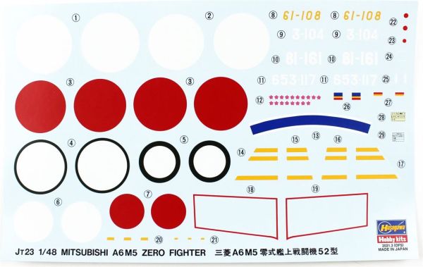 Hasegawa JT23 19123 1/48 Ölçek, MitsubishiI A6M5 Zero Fighter Type 52 (Zeke), Savaş Uçağı, Plastik Model kiti