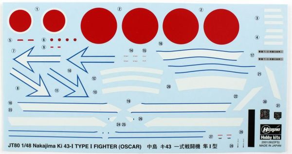 Hasegawa JT80 19180 1/48 Ölçek, Nakajima Ki43-I Hayabus (OSCAR), Savaş Uçağı, Plastik Model kiti