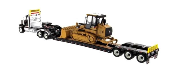 Diecast Masters 85599 1/50 Ölçek, International HX520 Siyah Çekici + XL 120 Dorse ve Cat 963K Dozer, Sergilemeye Hazır Metal Mo