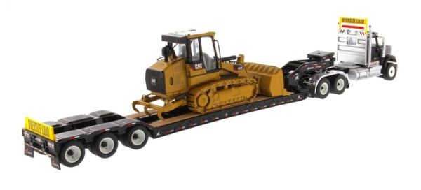 Diecast Masters 85599 1/50 Ölçek, International HX520 Siyah Çekici + XL 120 Dorse ve Cat 963K Dozer, Sergilemeye Hazır Metal Mo