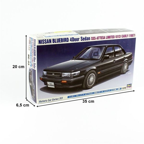 Hasegawa HC33 21133 1/24 Ölçek, Nissan Bluebird 4-Door Sedan SSS-Attesa Limited (U12) 1987, Otomobil, Plastik Model kiti