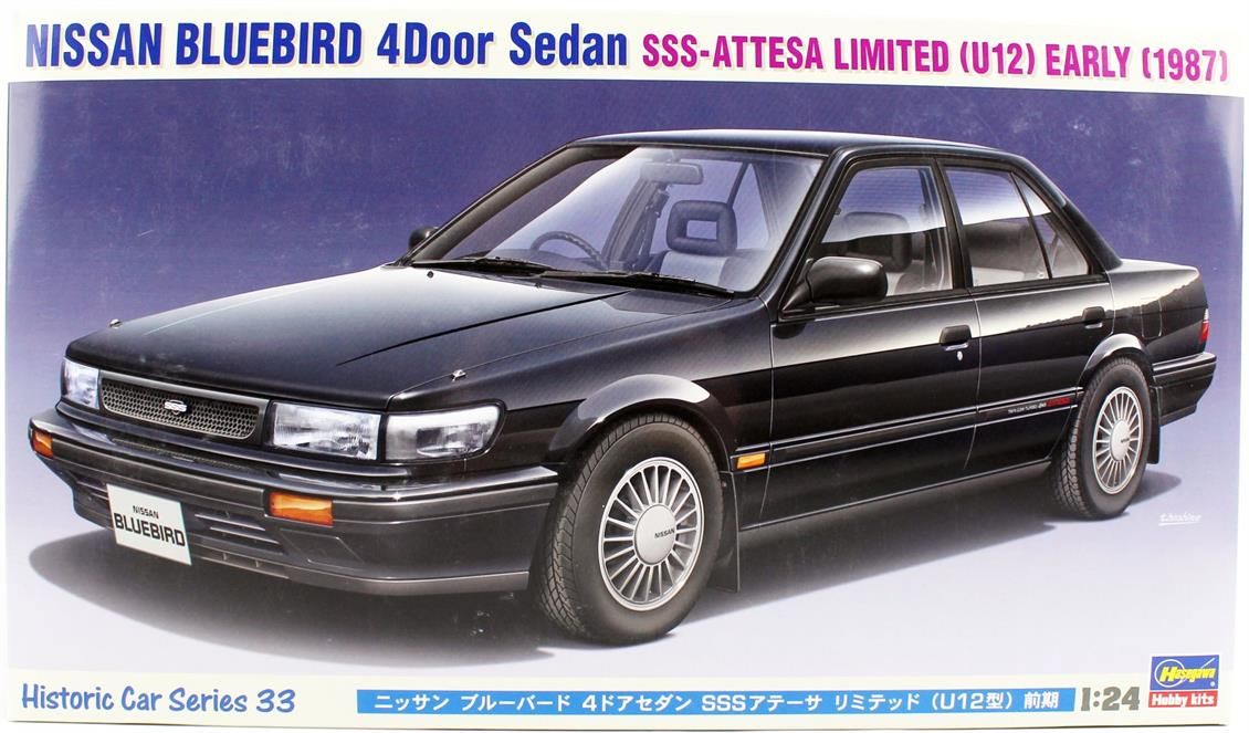 Hasegawa HC33 21133 1/24 Ölçek, Nissan Bluebird 4-Door Sedan SSS-Attesa Limited (U12) 1987, Otomobil, Plastik Model kiti