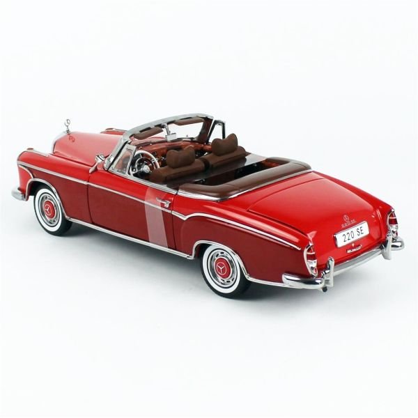 Sunstar 3594 1/18 Ölçek, 1960 Mercedes-Benz 220 SE Cabriolet, Kırmızı/Koyu Gri, Sergilemeye Hazır Metal Araba Modeli