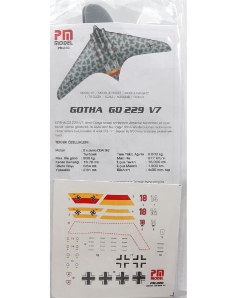 PM Model 220 1/72 Ölçek, Gotha GO-229 V7 Avcı-Bombardıman Uçağı, Plastik Model kiti