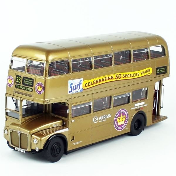 Sunstar 2942 1/24 Ölçek, 1986 Routemaster 50.Yıl, Altın rengi, Sergilemeye Hazır Metal Araba Modeli