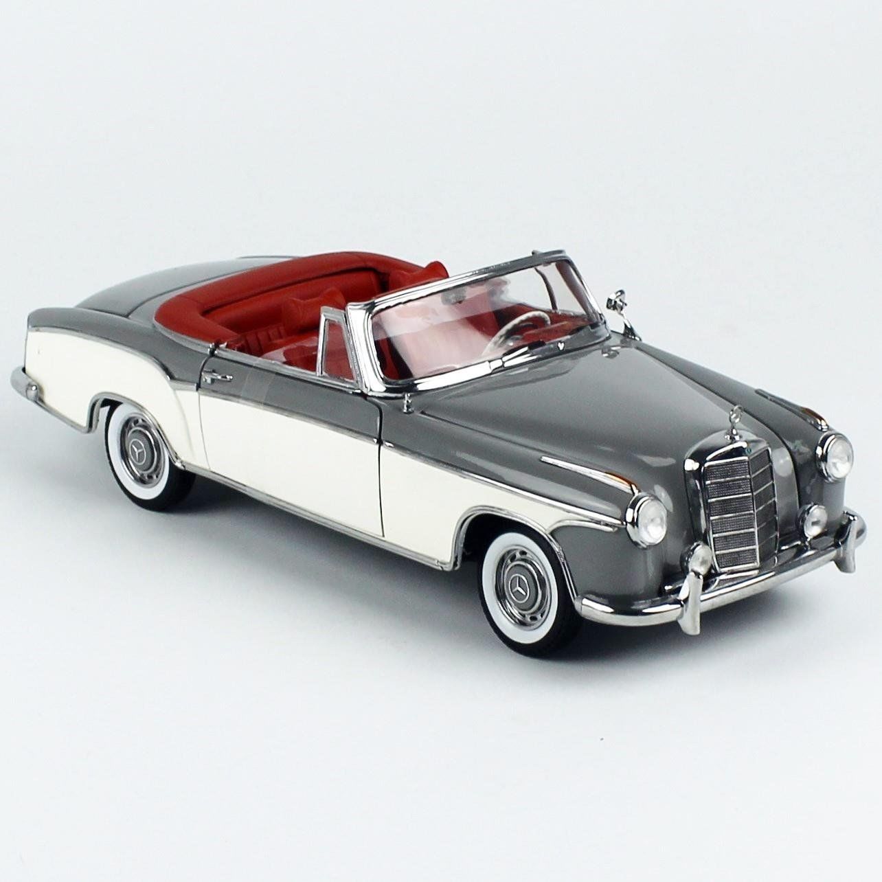 Sunstar 3575 1/18 Ölçek, 1958 Mercedes Benz 220SE Open Convertible, Gri/Beyaz, Sergilemeye Hazır Metal Araba Modeli