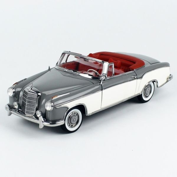 Sunstar 3575 1/18 Ölçek, 1958 Mercedes Benz 220SE Open Convertible, Gri/Beyaz, Sergilemeye Hazır Metal Araba Modeli