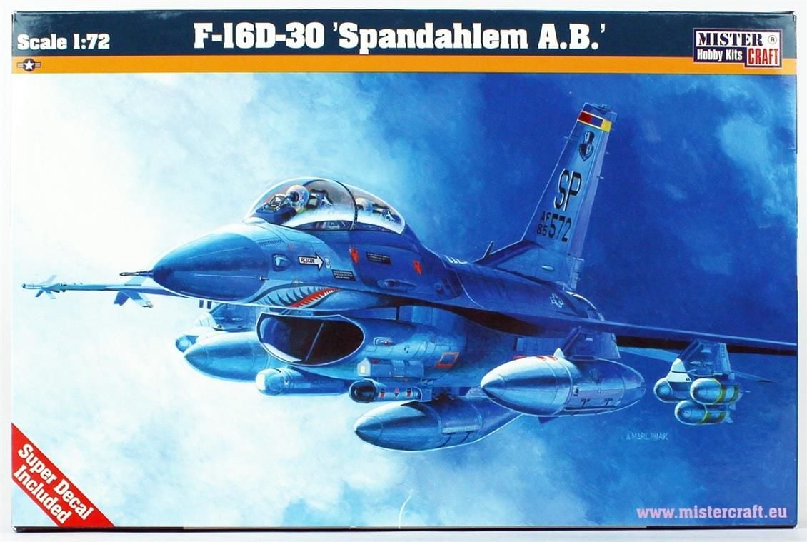 Mistercraft D082 1/72 Ölçek, F-16D-30 (Spadahlem A.B.) Savaş Uçağı, Plastik Model kiti