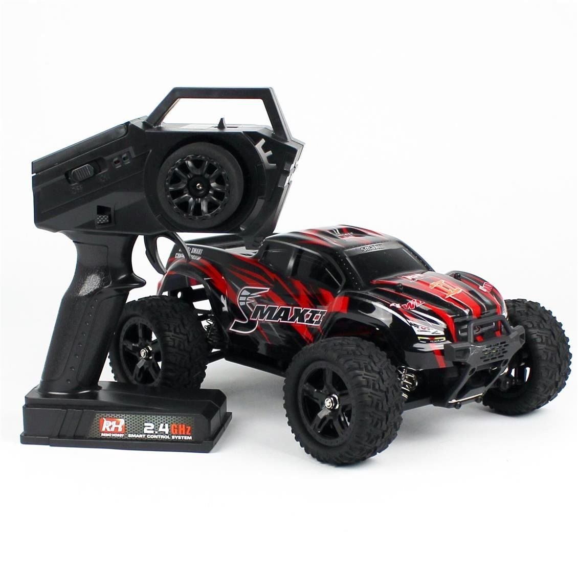 Remo 1635 1/16 Ölçek, 4WD Off Road Monster Truck (Smax) Kırmızı Kaportalı, Fırçasız Motorlu, 7.4V 1500Mah Li-Po Pilli, RC Model