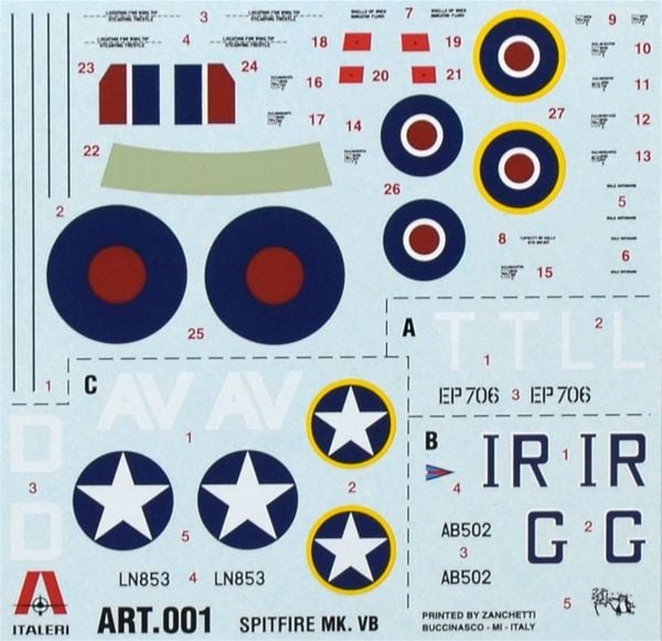 Italeri 0001S 1/72 Ölçek, Spitfire Mk.Vb Savaş Uçağı, Plastik Model kiti