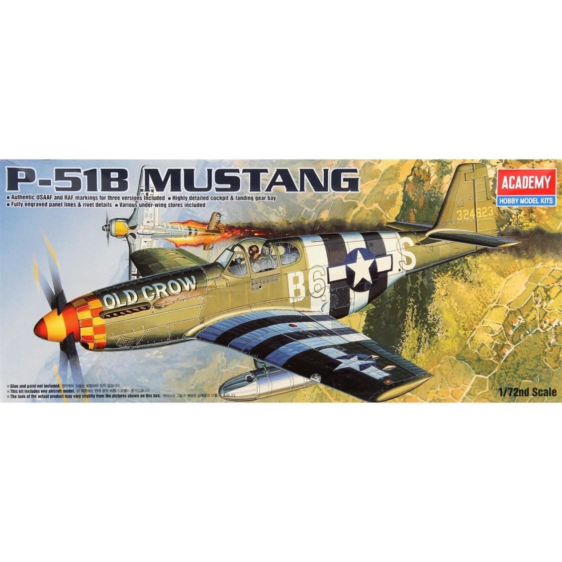 Academy 12464 1/72 Ölçek, P-51B Mustang Savaş Uçağı, Plastik Model kiti