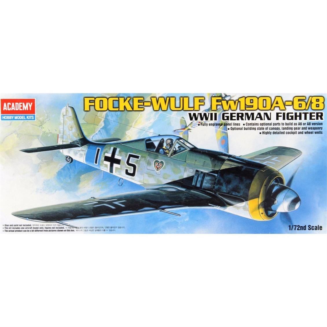 Academy 12480 1/72 Ölçek, Focke Wulf Fw190A 6/8 Savaş Uçağı, Plastik Model kiti