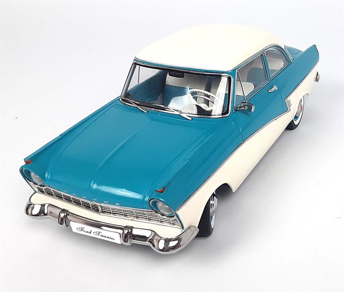 KKscale 180272 1/18 Ölçek, 1957 Ford Taunus 17M P2, Turkuaz-Beyaz, Sergilemeye Hazır Metal Araba Modeli