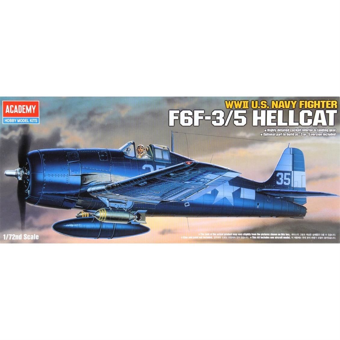 Academy 12481 1/72 Ölçek, Grumman F6F-3/5 Savaş Uçağı, Plastik Model kiti