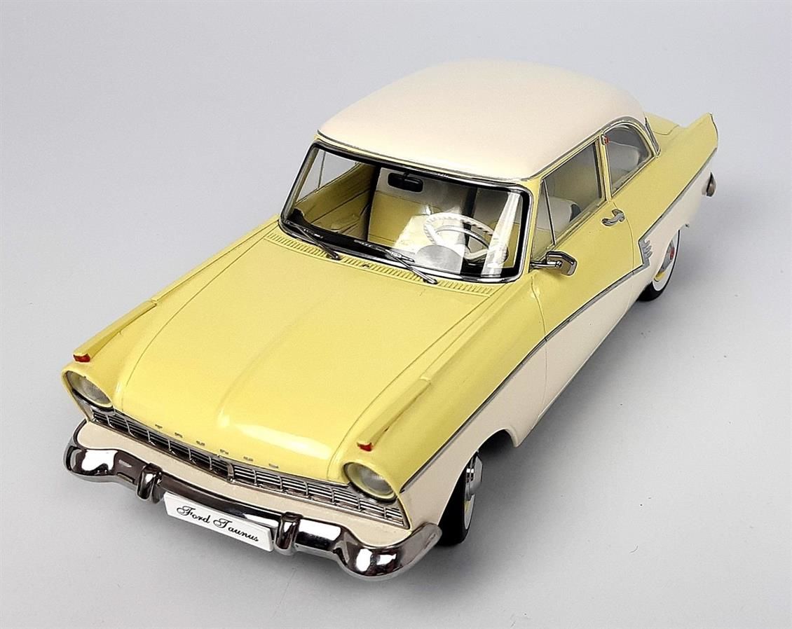 KKscale 180273 1/18 Ölçek, 1957 Ford Taunus 17M P2, Açık sarı-Beyaz, Sergilemeye Hazır Metal Araba Modeli