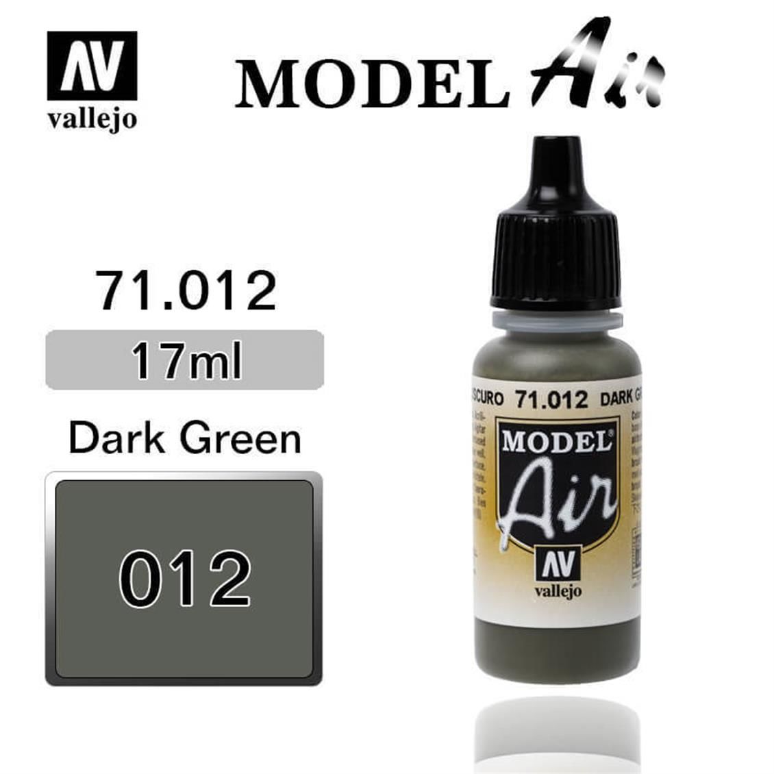 Vallejo 71012 17 ml. Dark Green, Model Air Serisi Model Boyası