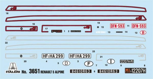 Italeri 3651S 1/24 Ölçek, Renault 5 Alpine Rally Arabası, Plastik Model kiti
