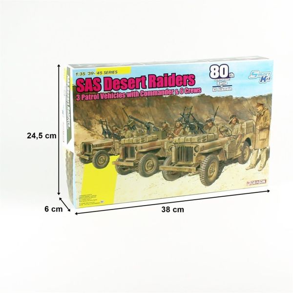 Dragon 6931 1/35 Ölçek, Cip (3 adet), SAS Çöl Komandoları (3 adet) ve Komutanları Plastik Model Kit Seti