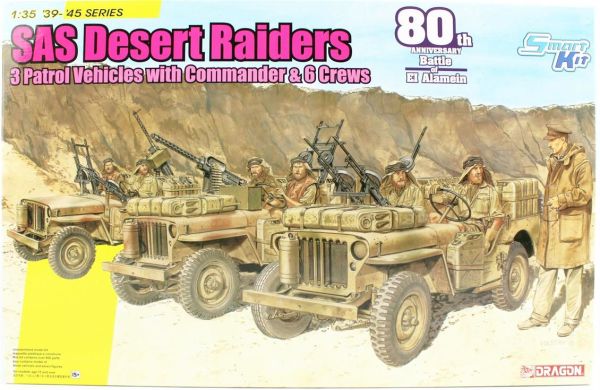 Dragon 6931 1/35 Ölçek, Cip (3 adet), SAS Çöl Komandoları (3 adet) ve Komutanları Plastik Model Kit Seti