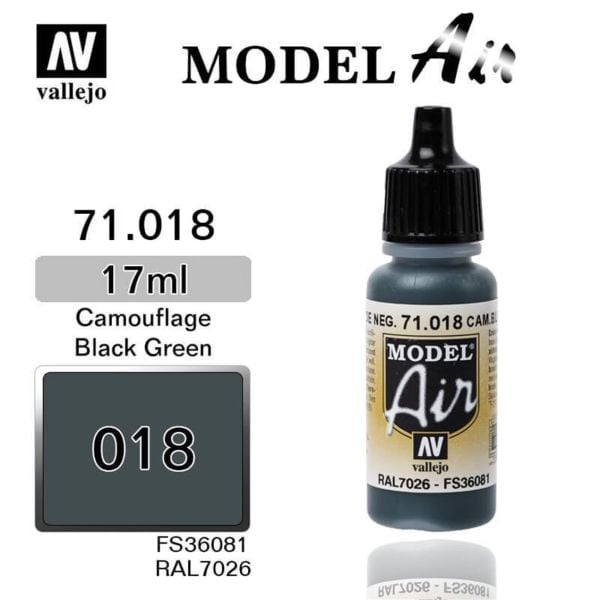 Vallejo 71018 17 ml. Black Green, Model Air Serisi Model Boyası