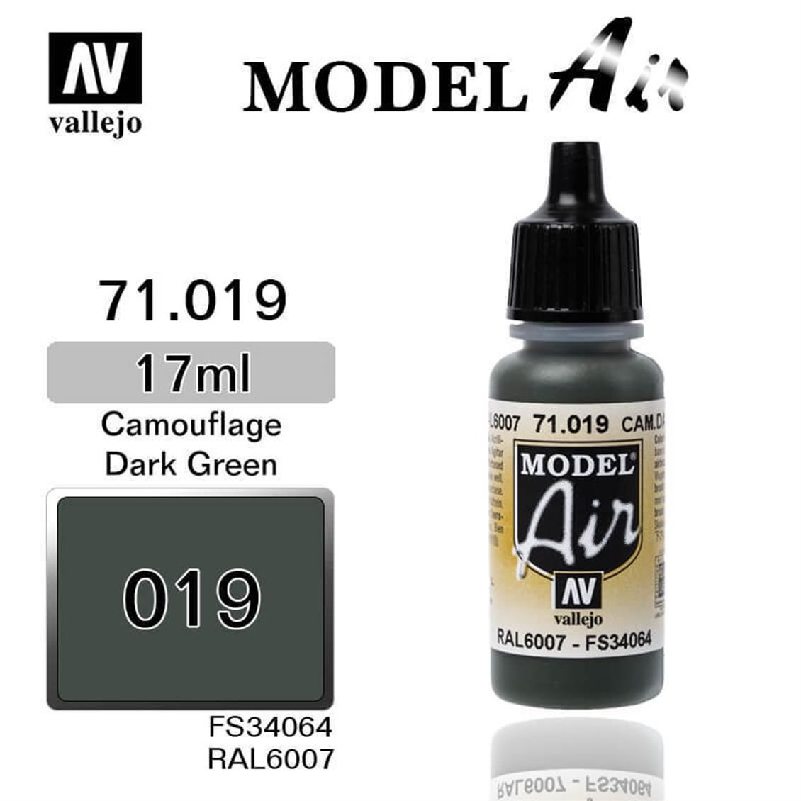 Vallejo 71019 17 ml. Camouflage Dark Green, Model Air Serisi Model Boyası