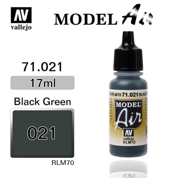 Vallejo 71021 17 ml. Black Green RLM70, Model Air Serisi Model Boyası