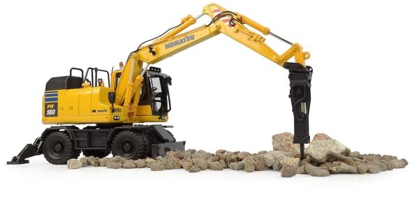 Universal Hobbies UH8162 1/50 Ölçek, Komatsu PW148-11 Lastik Tekerli Kovalı Ekskavatör, Sergilemeye Hazır Tarımsal Makine Model