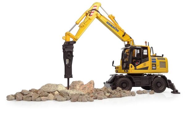 Universal Hobbies UH8162 1/50 Ölçek, Komatsu PW148-11 Lastik Tekerli Kovalı Ekskavatör, Sergilemeye Hazır Tarımsal Makine Model