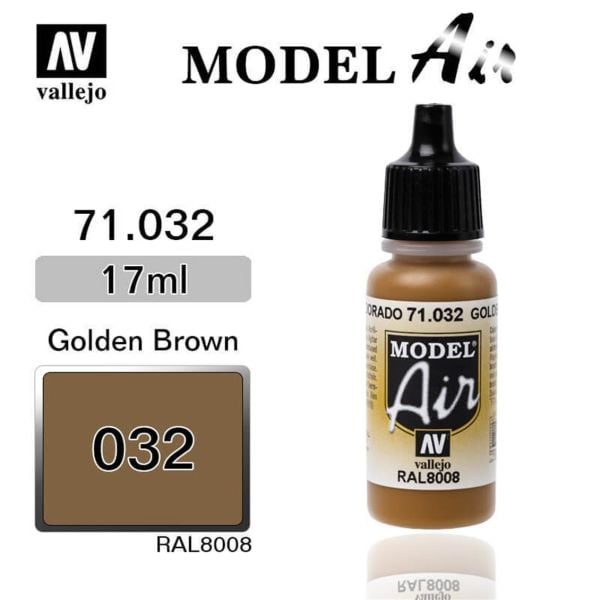 Vallejo 71032 17 ml. Golden Brown, Model Air Serisi Model Boyası