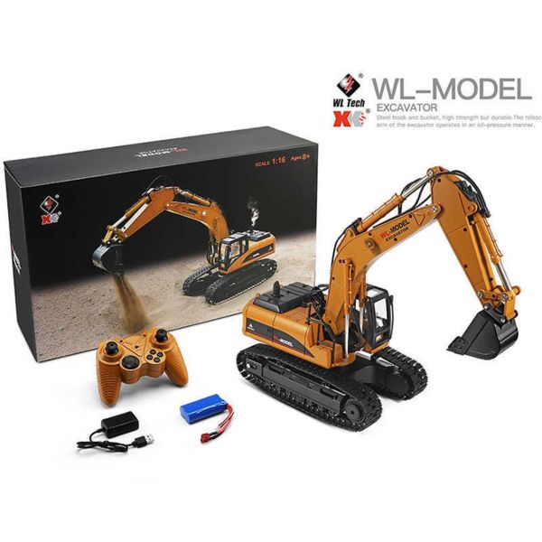 Wltoys 16800 1/16 Ölçek, Metal Şase,Metal Paletli,Duman Jeneratörlü 23 Kanal R/C Excavator