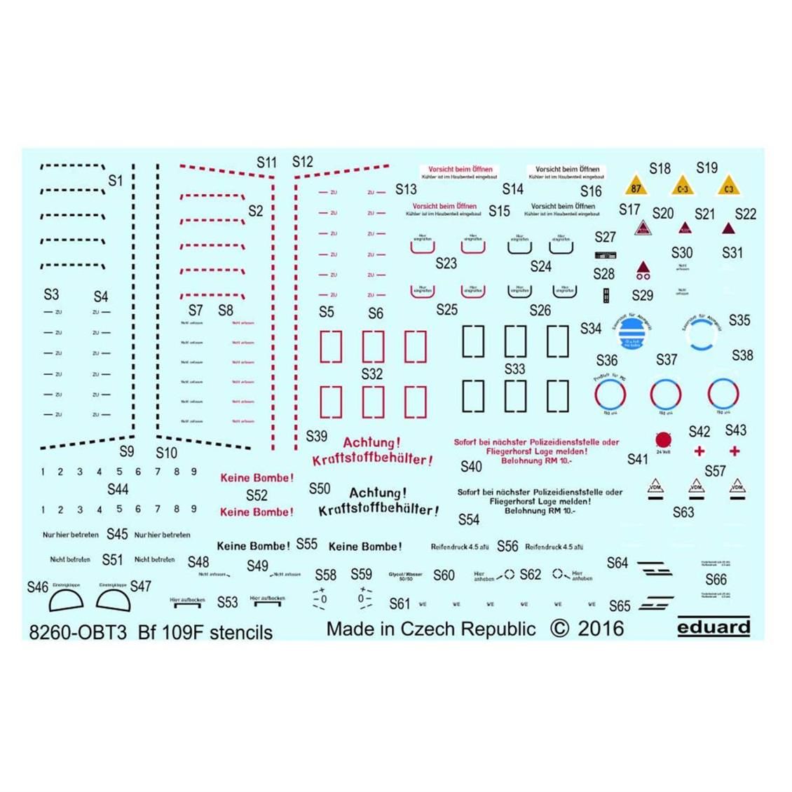 Eduard D48026 1/48 Ölçek, Bf 109F Stencils For Mak