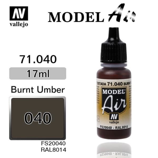 Vallejo 71040 17 ml. Burnt Umber, Model Air Serisi Model Boyası