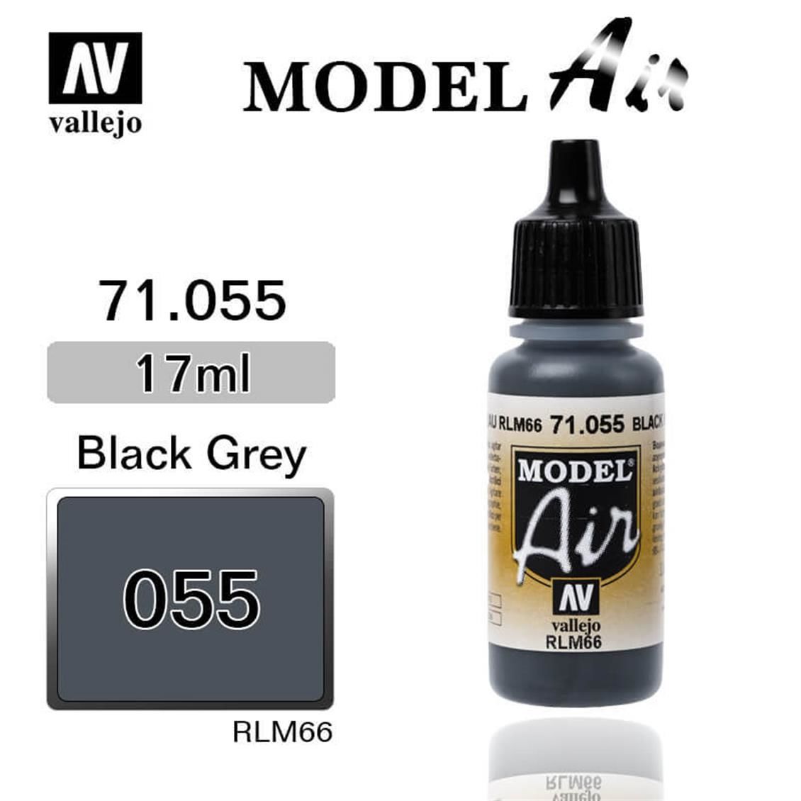 Vallejo 71055 17 ml. Black Gray RLM66, Model Air Serisi Model Boyası