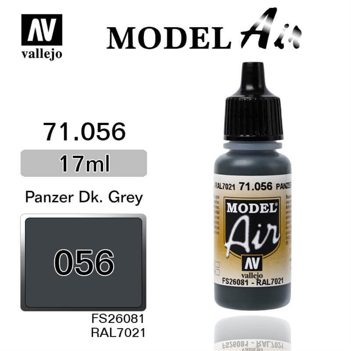 Vallejo 71056 17 ml. Panzer Dark Gray, Model Air Serisi Model Boyası