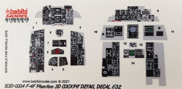 Babibi B3D-0004 1/32 Ölçek, F-4F Phantom II, Kokpit Detayları, 3 Boyutlu Dekal Çıkartma