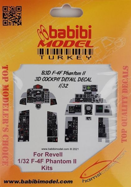 Babibi B3D-0004 1/32 Ölçek, F-4F Phantom II, Kokpit Detayları, 3 Boyutlu Dekal Çıkartma