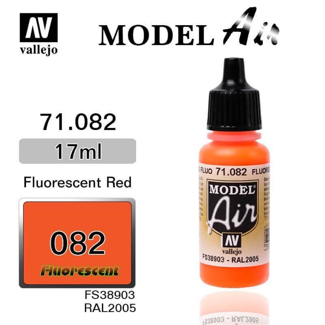 Vallejo 71082 17 ml. Fluorescentrescent Red, Model Air Serisi Model Boyası