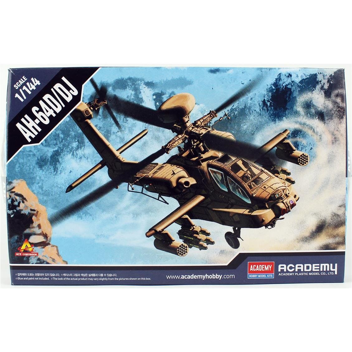 Academy 12625 1/144 Ölçek, AH-64D/DJ Apache Askeri Helikopter, Plastik Model kiti