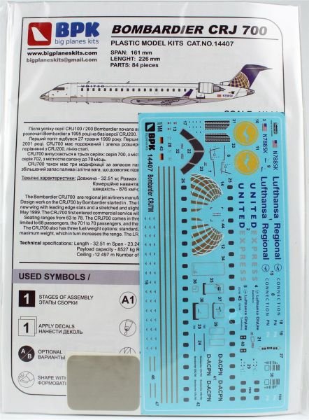 Big Planes Kits 14407 1/144 Ölçek, CRJ-700 Lufthansa Yolcu Uçağı, Plastik Model kiti