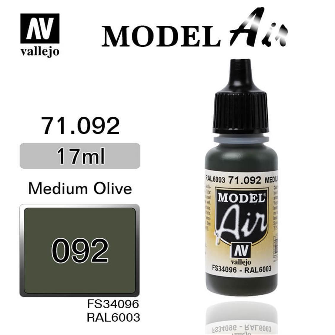 Vallejo 71092 17 ml. Medium Olive, Model Air Serisi Model Boyası