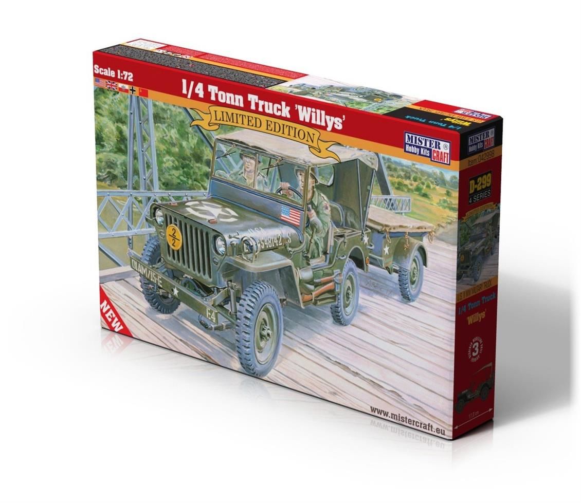 Mistercraft D299 1/72 Ölçek, 1/4 Ton Kamyon (Willys) Askeri Araç, Plastik Model kiti