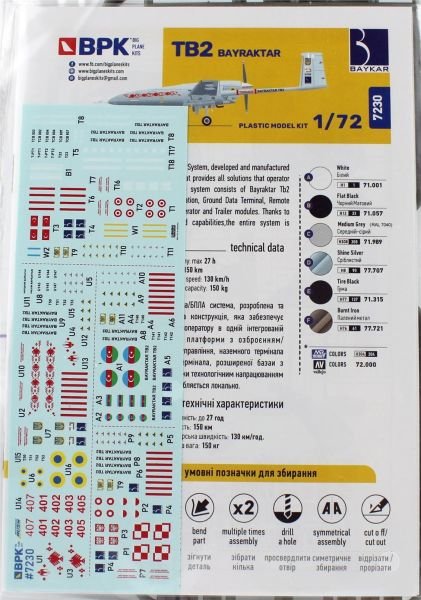 Big Planes Kits 7230 1/72 Ölçek, Bayraktar TB2 (İkili Set), Silahlı İnsansız Hava Aracı, Plastik Model kiti