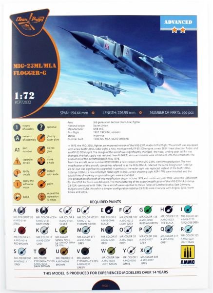 Clear Prop Models 72032 1/72 Ölçek, MiG-23ML/MLA Flogger-G, Askeri Jet Uçağı, Plastik Model kiti