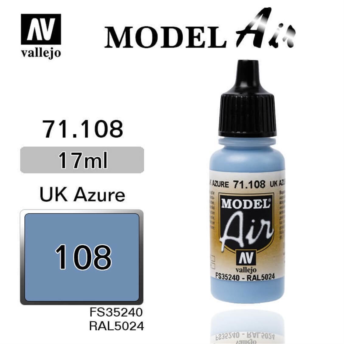 Vallejo 71108 17 ml. UK Azure Blue, Model Air Serisi Model Boyası