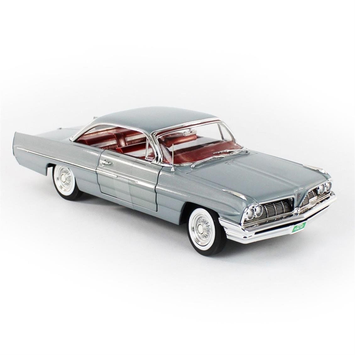 AutoWorld AMM1254 1/18 Ölçek, 1961 Pontiac Catalina Hardtop (Class of 1961), Richmond Gray, Sergilemeye Hazır Metal Araba Model