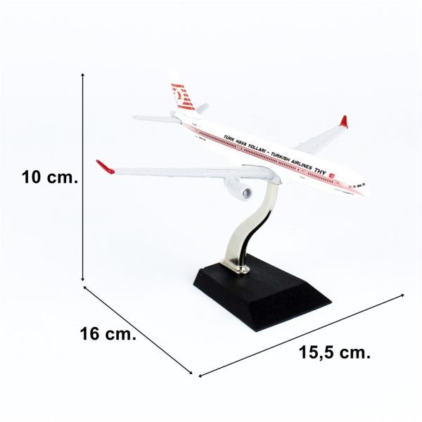 THY057 1/250 Ölçek, THY Piyama Logolu lAirbus A330-300 Yolcu Uçağı, Sergilemeye Hazır Ahşap Standlı Metal Model