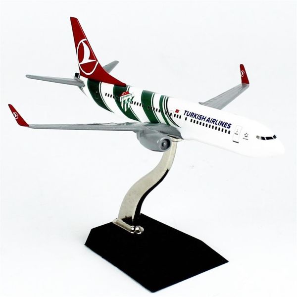 THY058 1/250 Ölçek, Bursaspor Logolu Boeing B737-800 Yolcu Uçağı, Sergilemeye Hazır Ahşap Standlı Metal Model