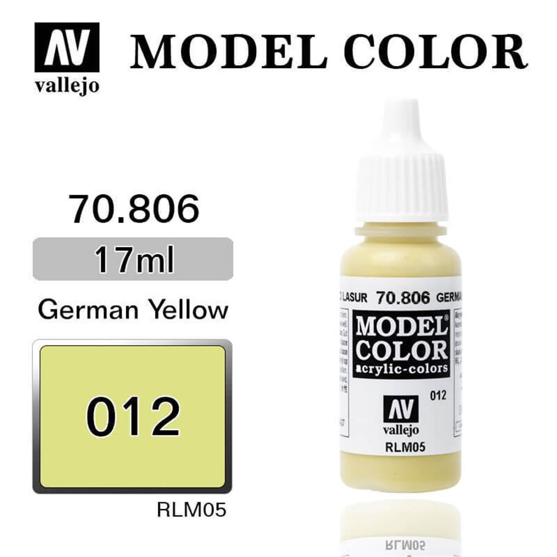 Vallejo 70806 17 ml. (12) German Yellow-Matt, Model Color Serisi Model Boyası