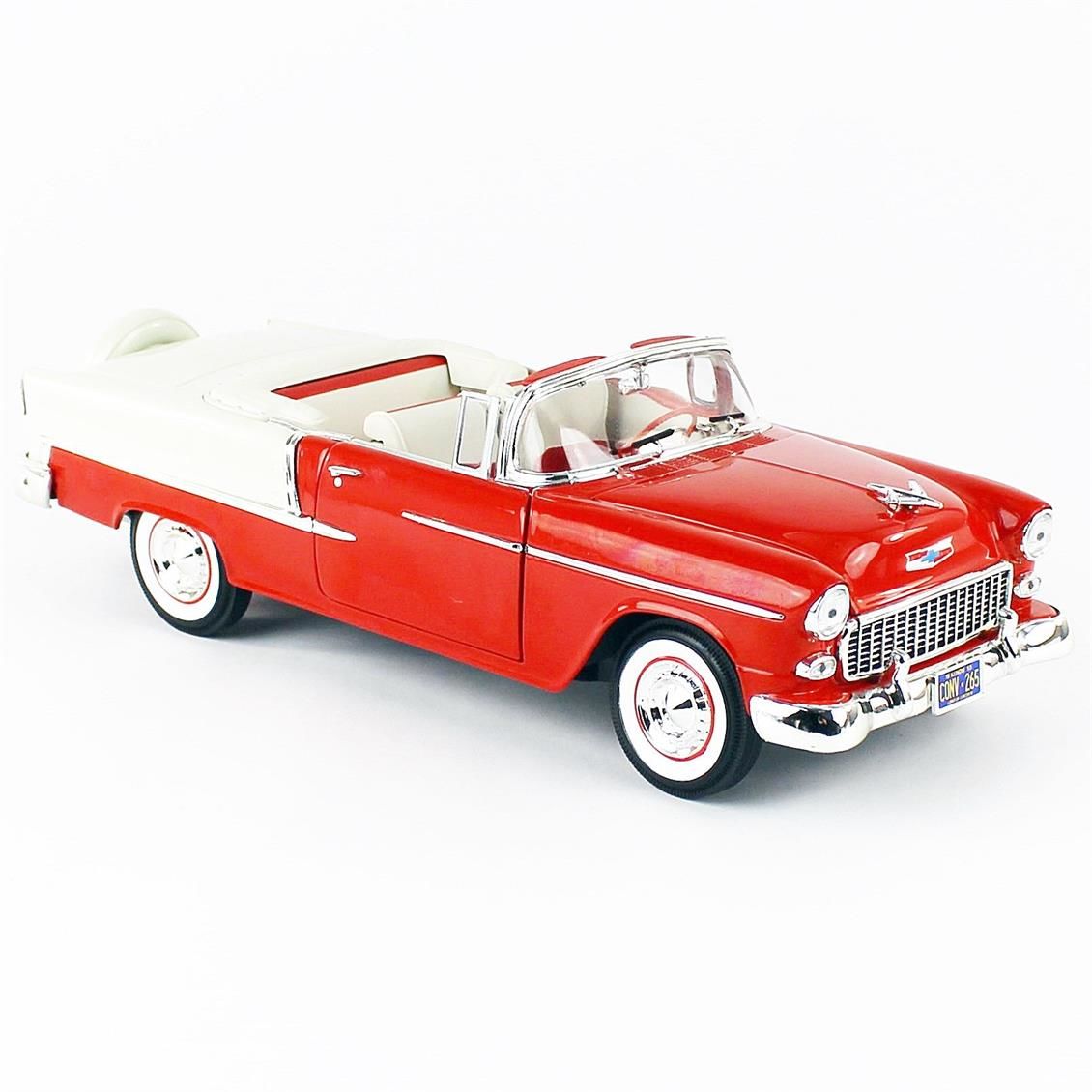 Autoworld AMM1265 1/18 Ölçek, 1955 Chevy Belair Convertible, Red White, Sergilemeye Hazır Metal Araba Maketi