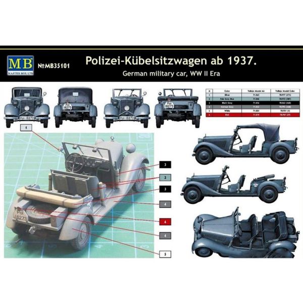 Masterbox 35101 1/35 Ölçek, POLİZEİ-KUEBELSİTZWAGEN AB 1937, GERMAN